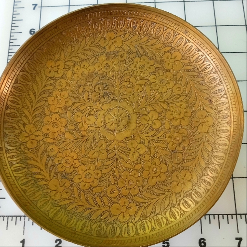 Brass engraved footed bowl decor mcm